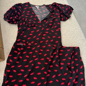 a new day Black Dress with Red Lip Print